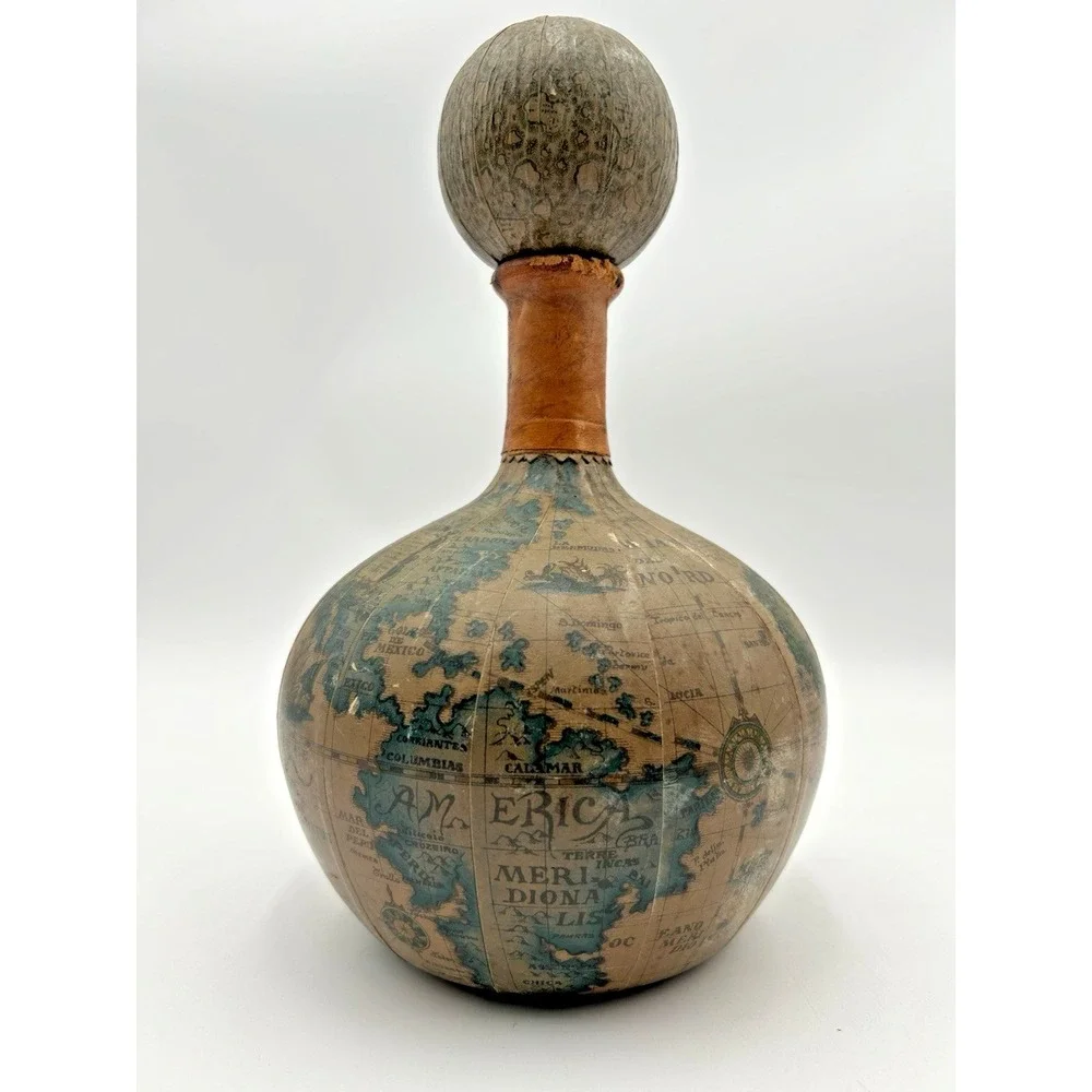 Lillian Vernon Vintage Rare Leather Wrapped Decanter World Map Made‎ In Italy